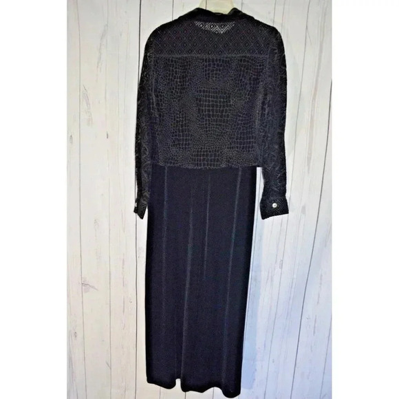 Studio Ease Black Velour Long Dress See Thru Floral Animal Prt Cover Up Size 10 - Picture 2 of 10